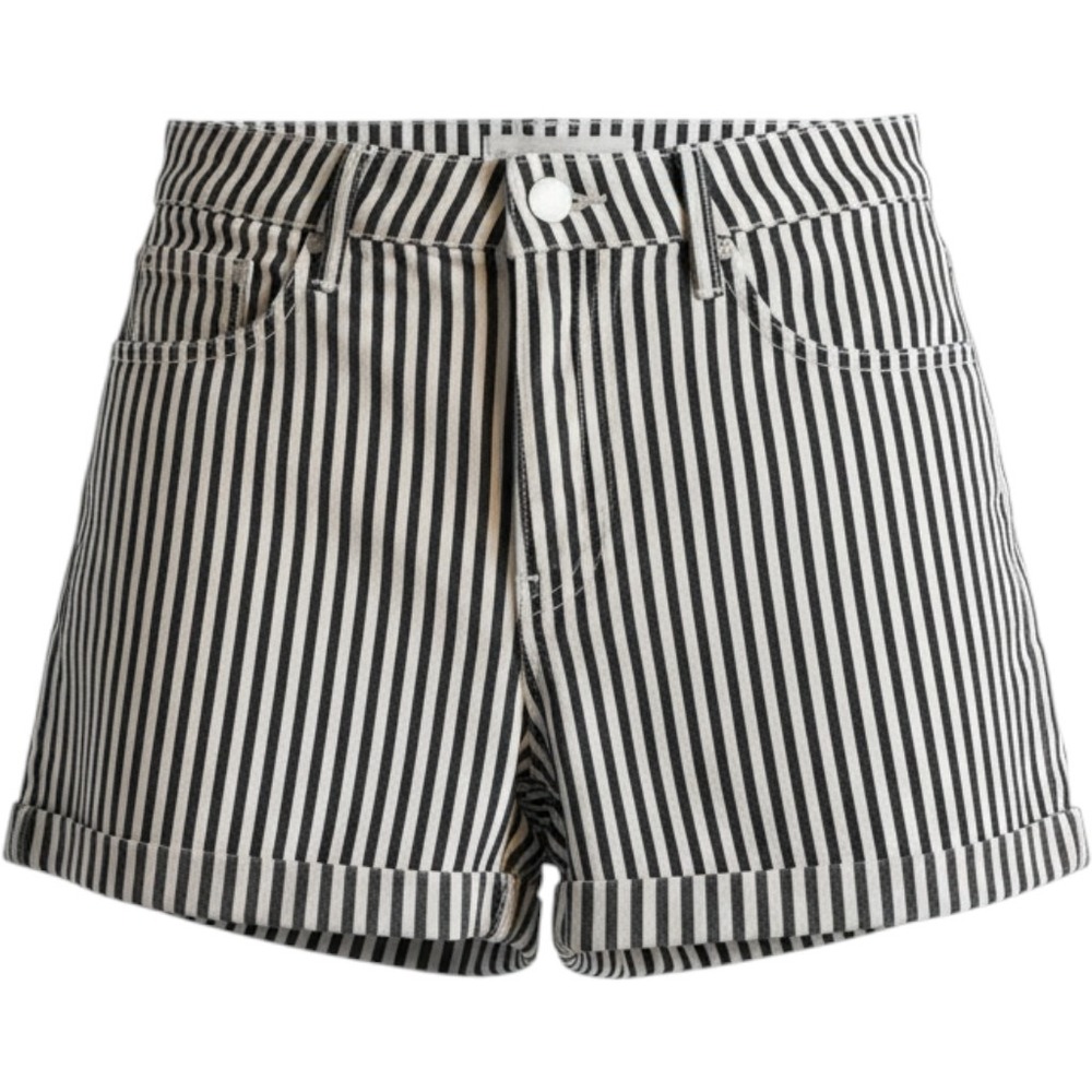New York Laundry Denim Black White Striped High Waisted Cuffed Shorts Size 7